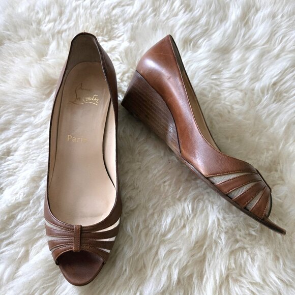 Y2K Christian Louboutin Mesh Peep Toe Wedge Pumps SZ 37.5 (7.5)